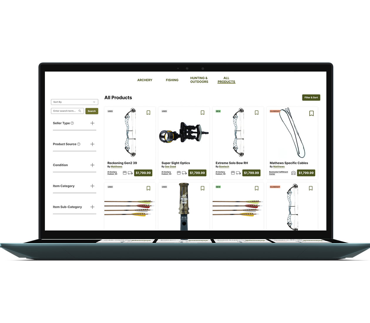 BowTackle seller dashboard on a laptop
